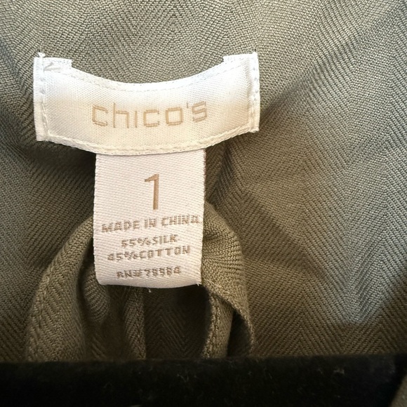 Chico’s Olive Green Utility Style Dress Silk/Cotton Blend in Size 1 - Picture 4 of 6